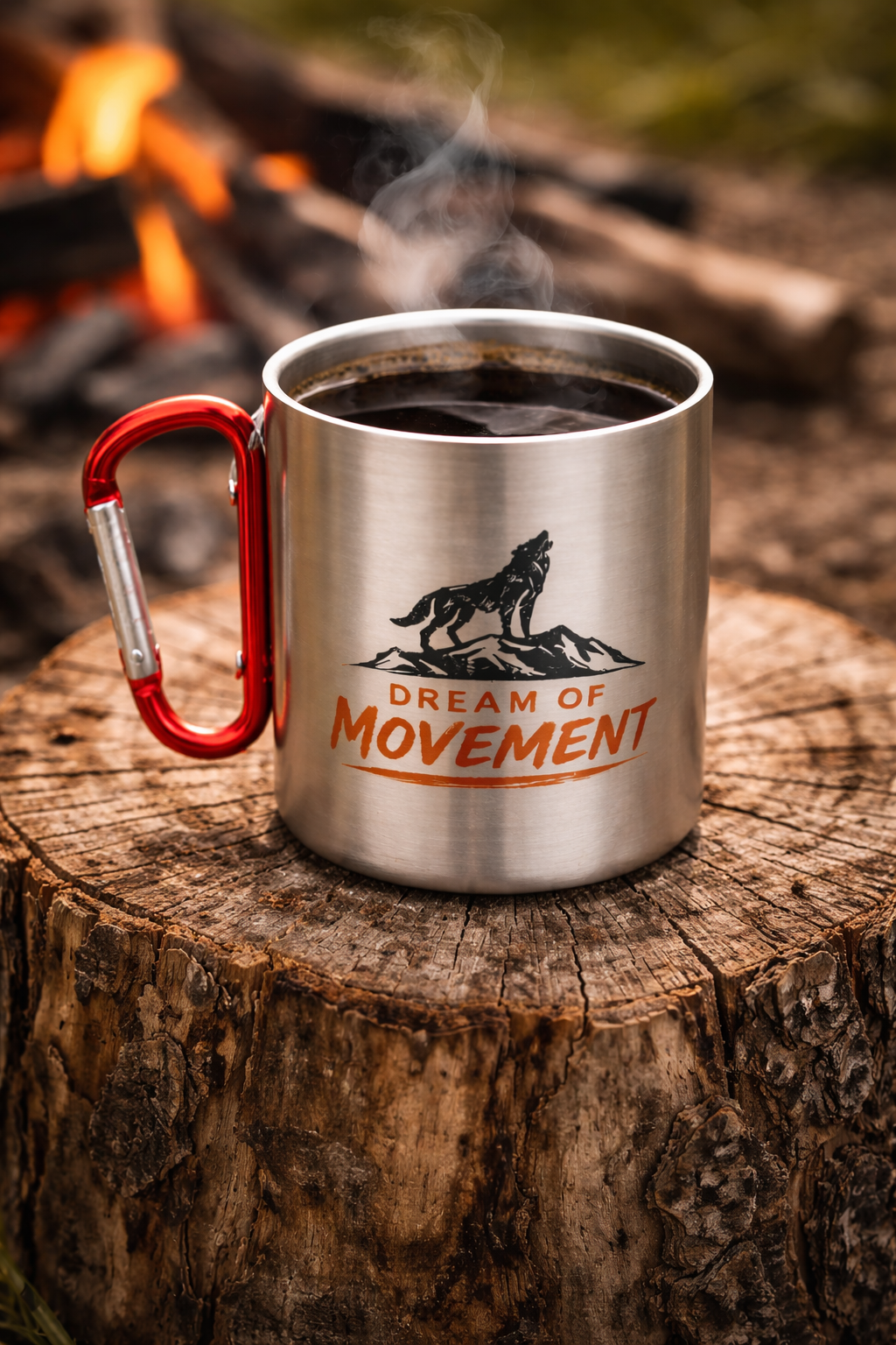 "Run with the wild"- Outdoor Edelstahl Tasse mit Karabiner
