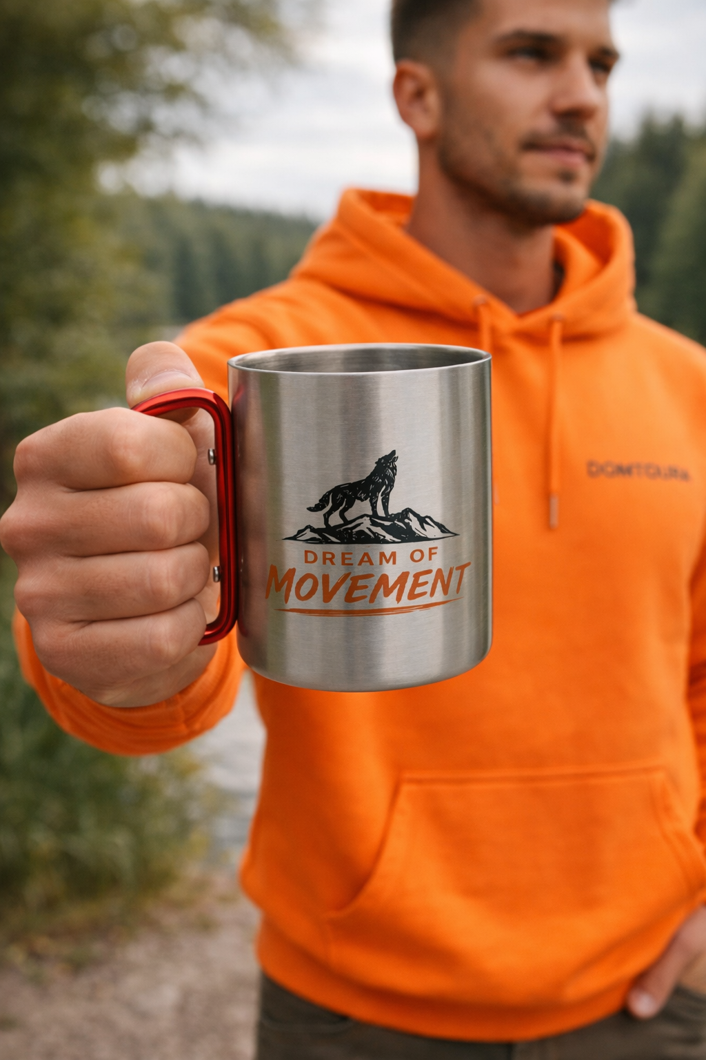 "Run with the wild"- Outdoor Edelstahl Tasse mit Karabiner
